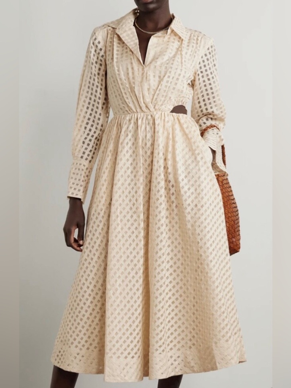 NWOT Jonathan Simkhai Allie Windowpane Midi Shirt Dress